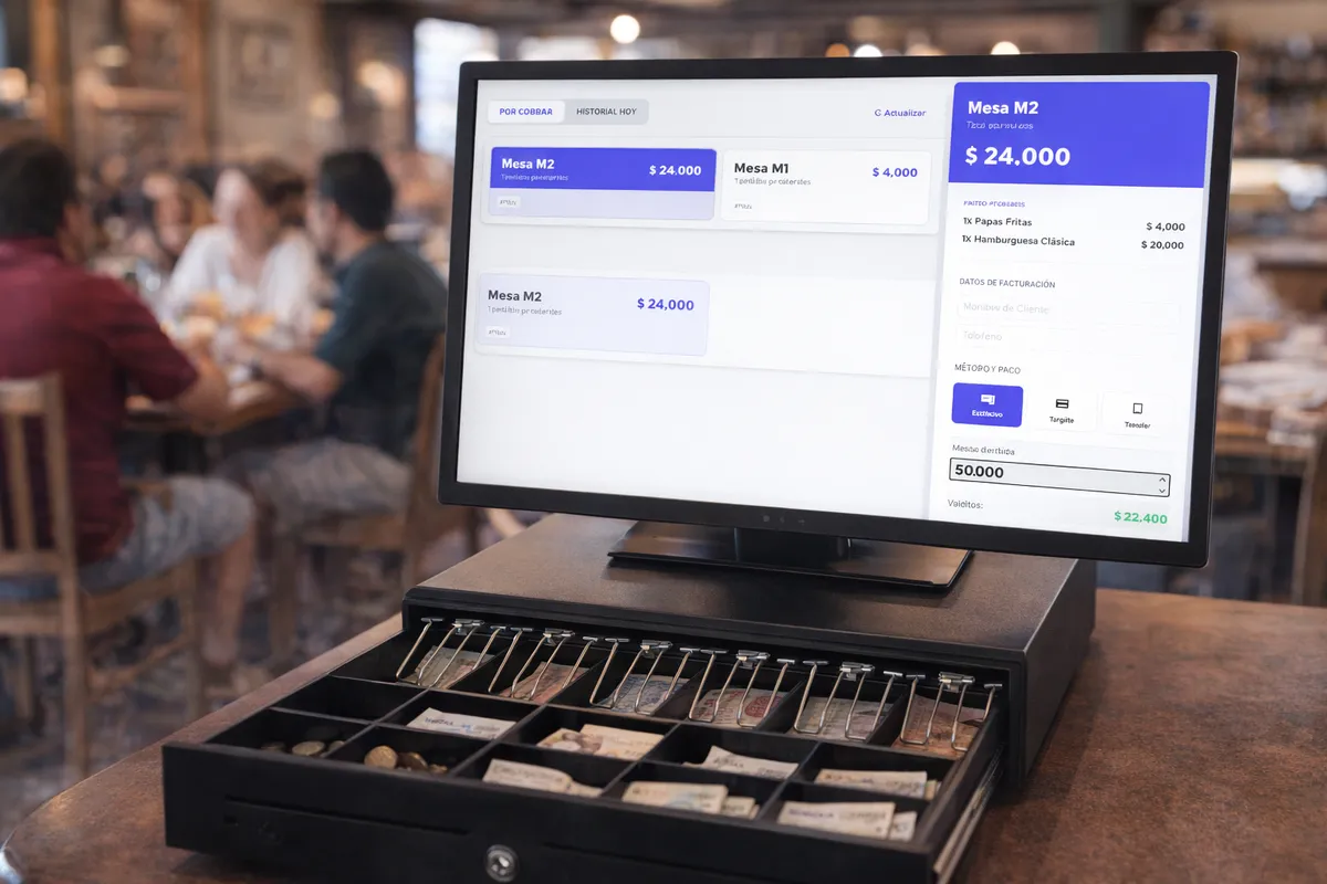 Panel de caja en Gestro POS — cobros y facturación para restaurantes Colombia