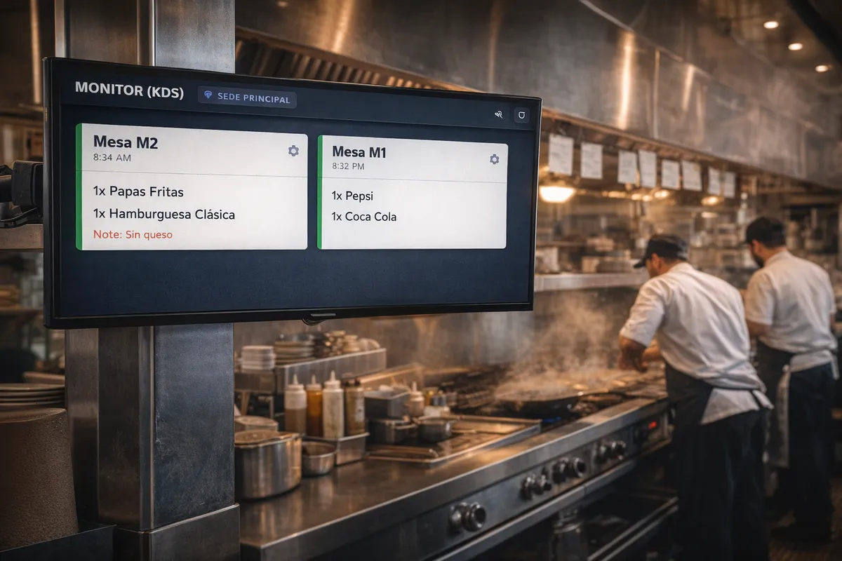 Pantalla de cocina KDS en Gestro — sistema de comandas para restaurantes